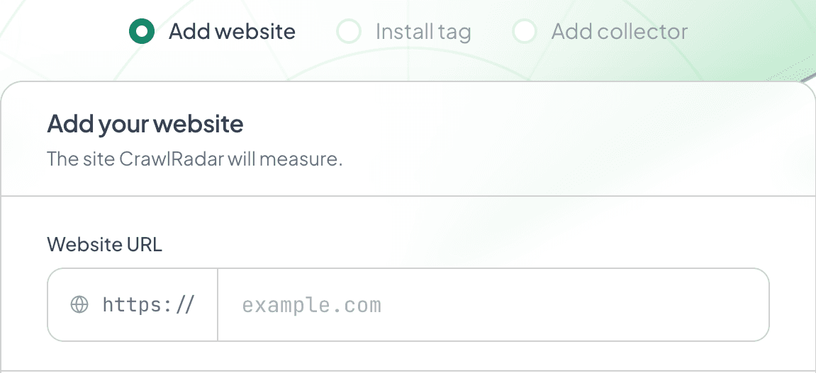 The Add a website screen, with a field for the website URL